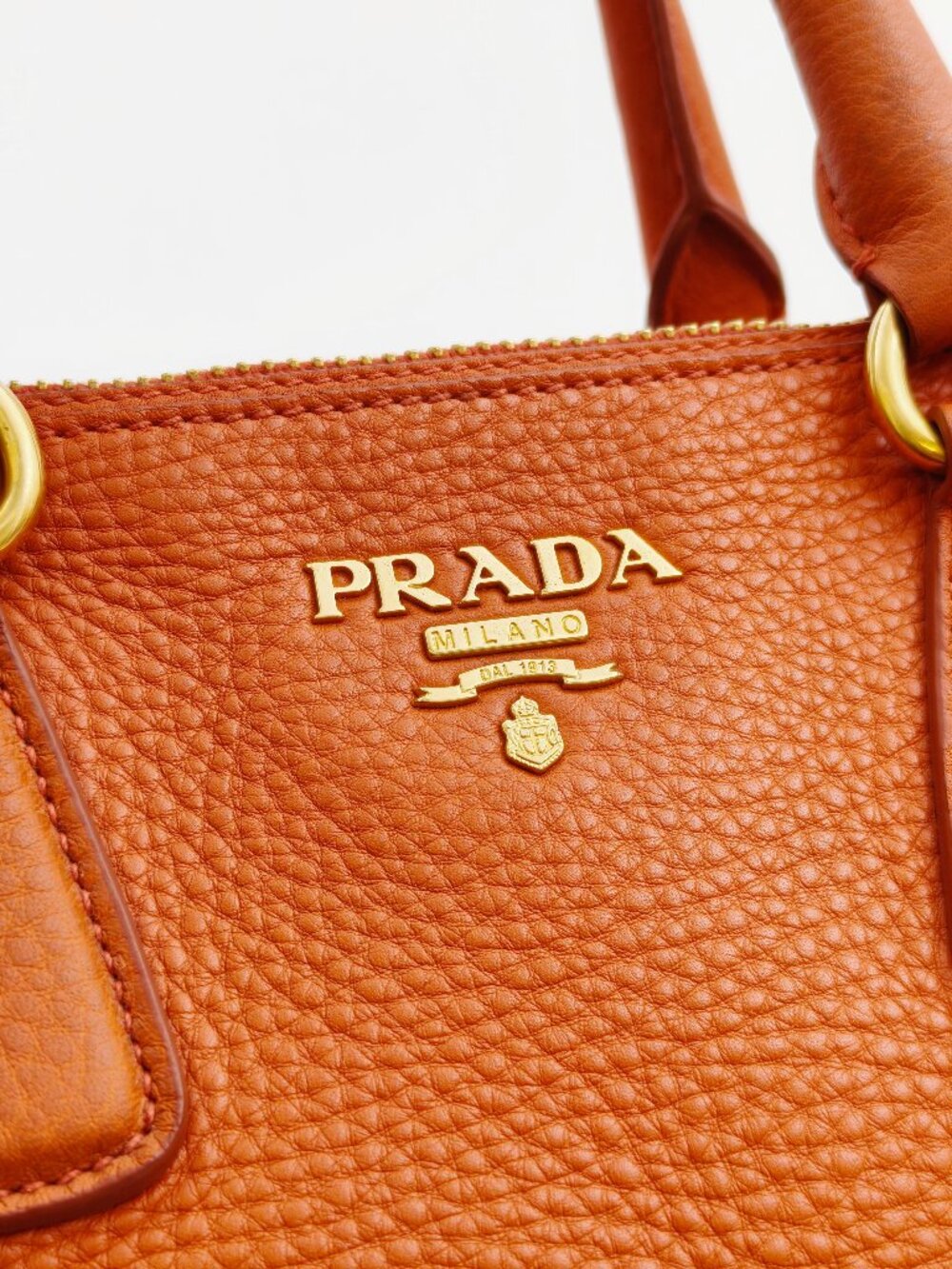 Prada Orange Vitello Daino Leather Large Satchel Handbag - Picture 10 of 16